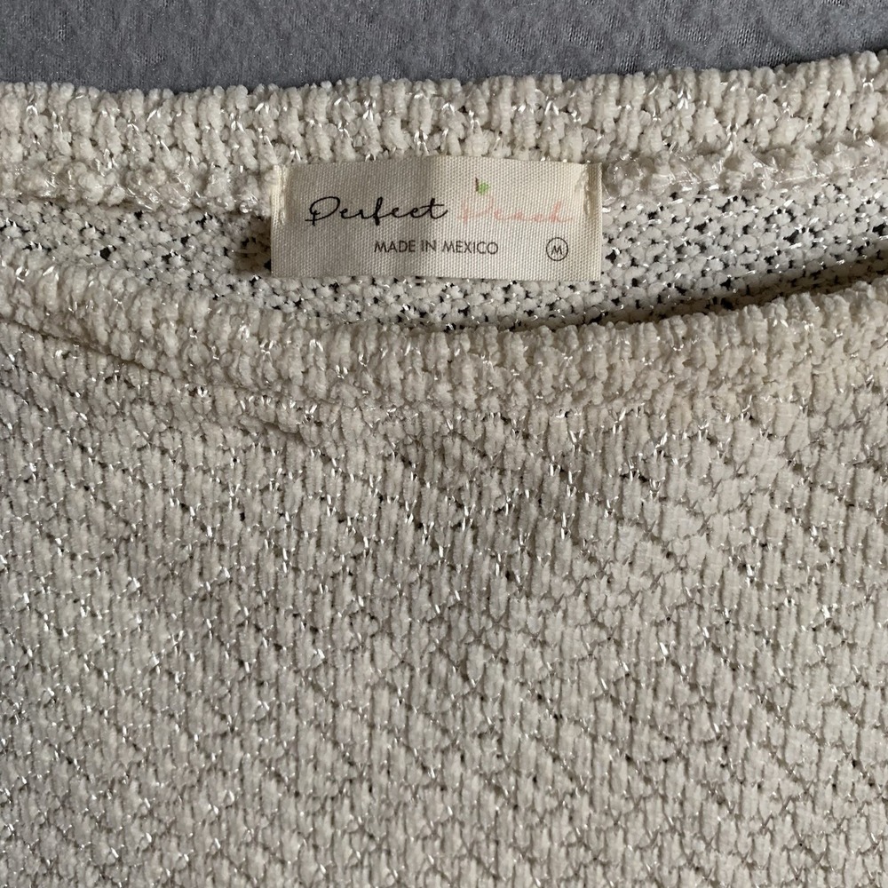Puff Sleeve Boat Neck Top Cream Sweater Perfect Peach Boutique Size M - Picture 2 of 6